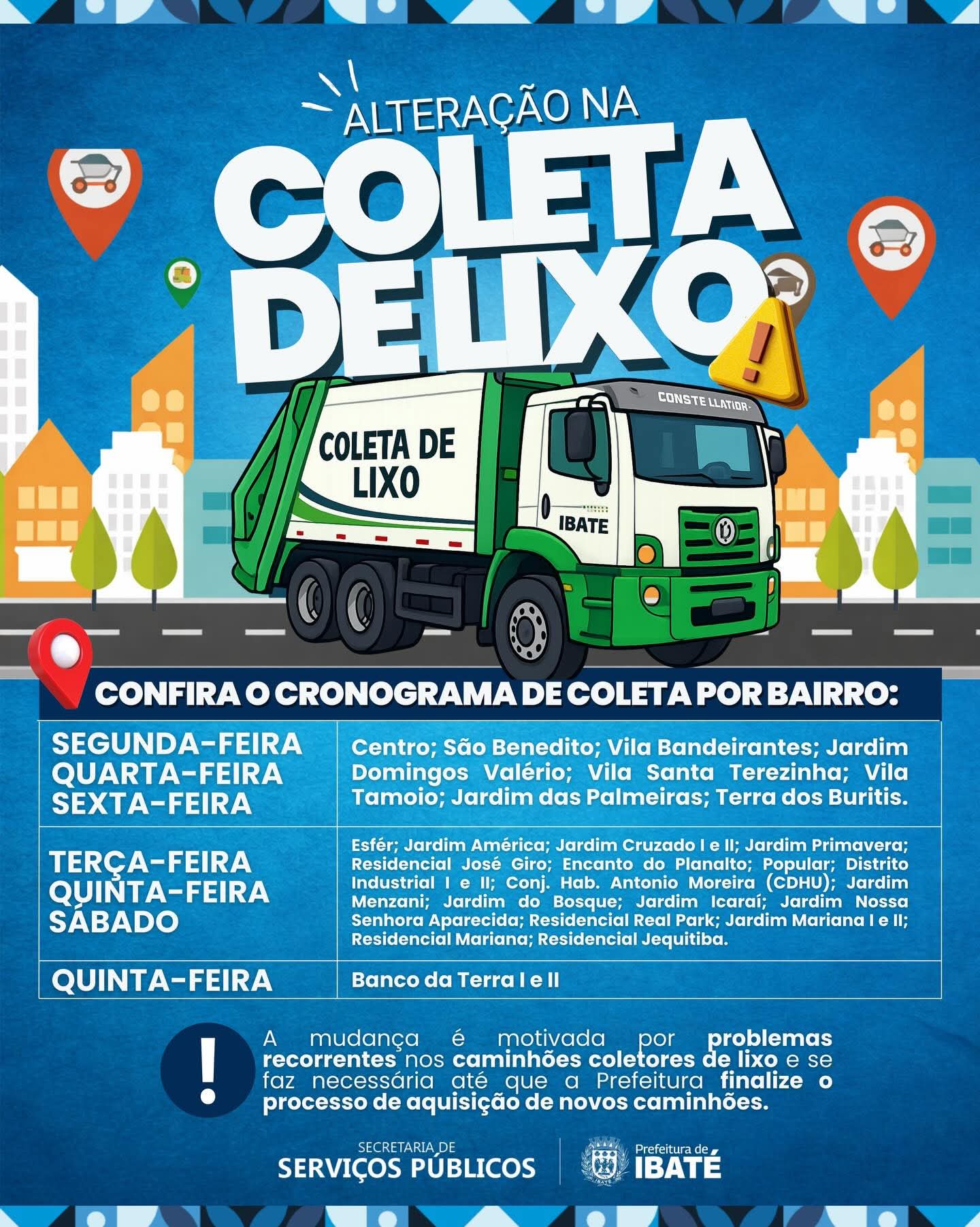 🚨Prefeitura de Ibaté anuncia mudança temporária na coleta de lixo