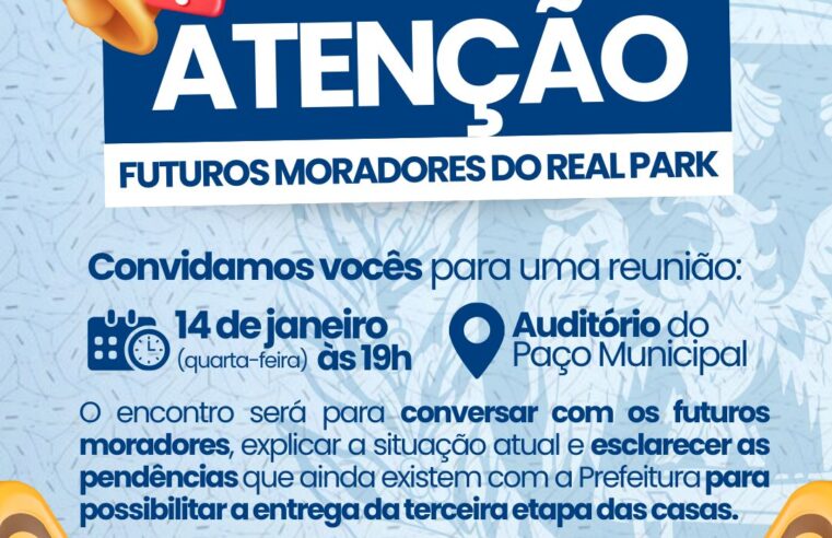 Prefeitura de Ibaté convoca futuros moradores do Residencial Real Park para reunião de esclarecimentos