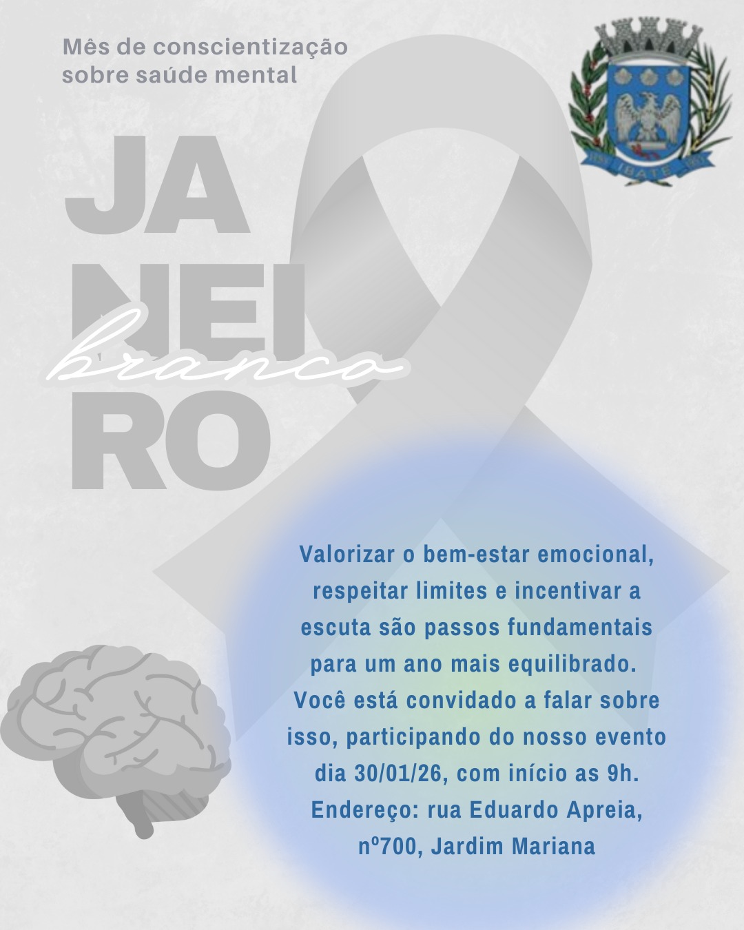 Janeiro Branco reforça a importância da saúde mental e promove evento em Ibaté
