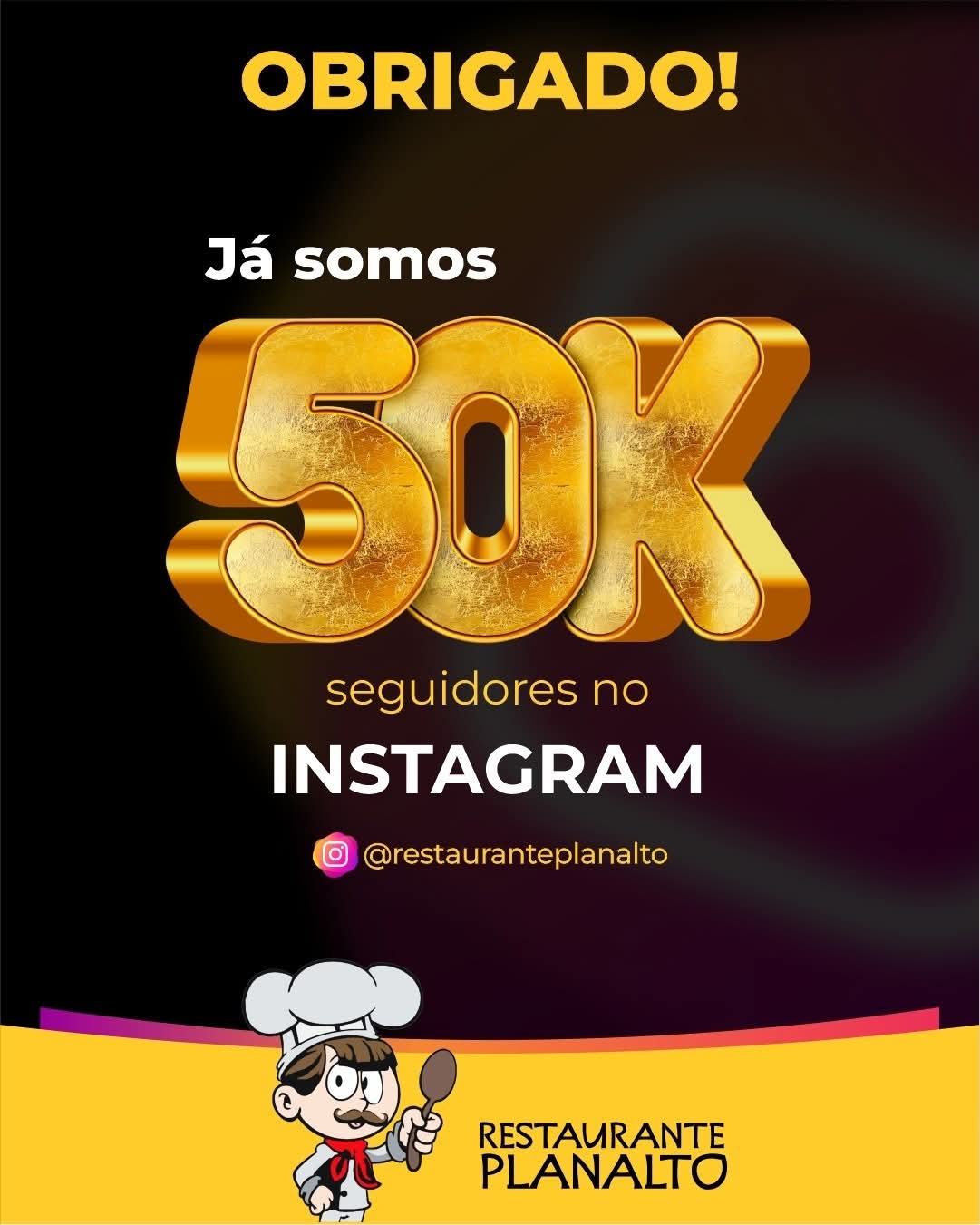 🎉🍽️ O Restaurante Planalto chegou aos 50 mil seguidores! 🍽️🎉