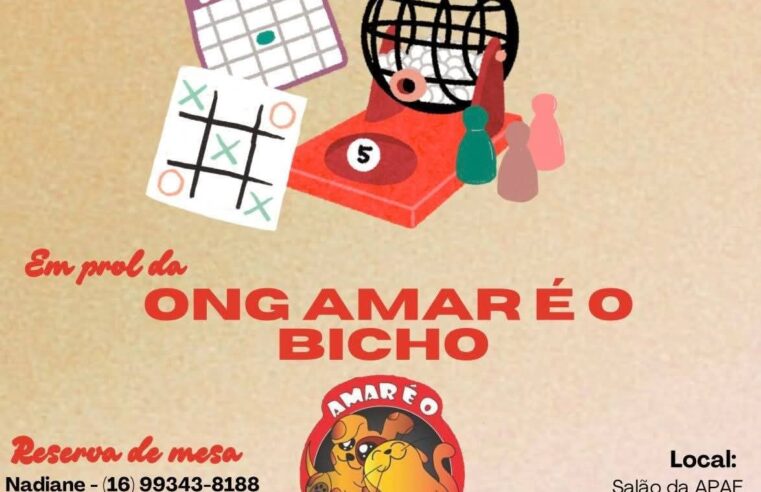 🎉🐾 Bingo beneficente em prol da ONG Amar é o Bicho 🐾🎉