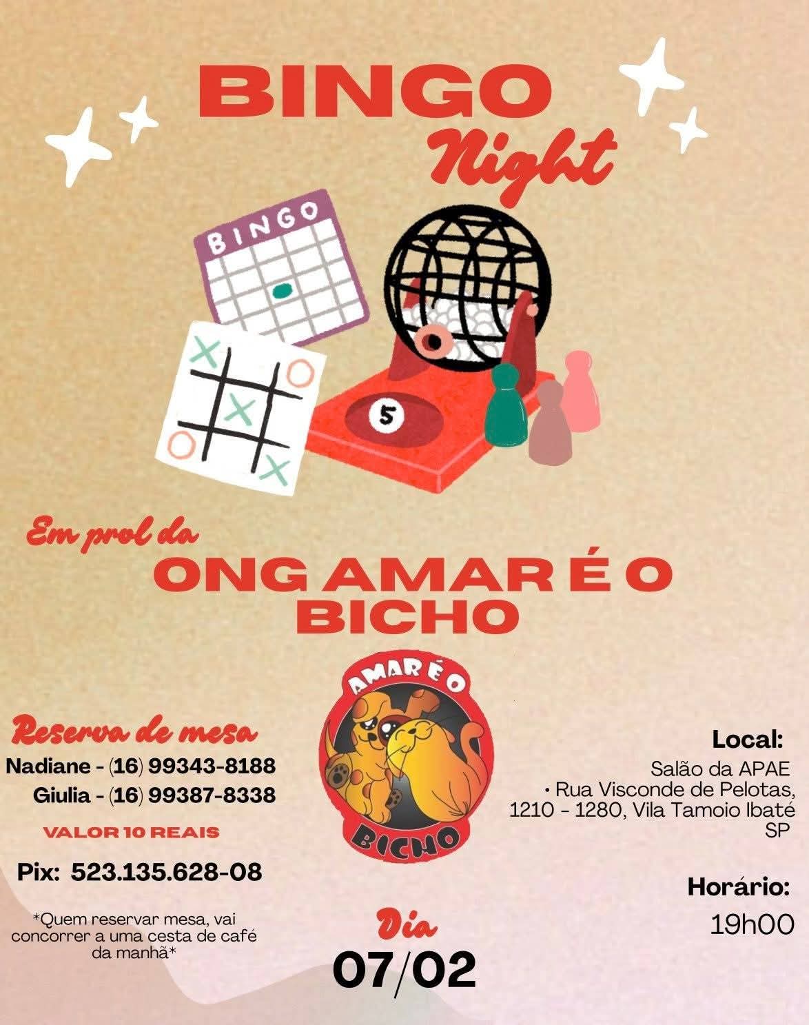 🎉🐾 Bingo beneficente em prol da ONG Amar é o Bicho 🐾🎉