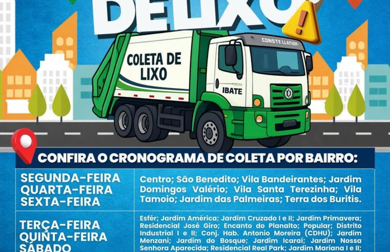 A Prefeitura de Ibaté segue com a coleta de lixo em dias alternados.Confira os dias e bairros atendidos:
