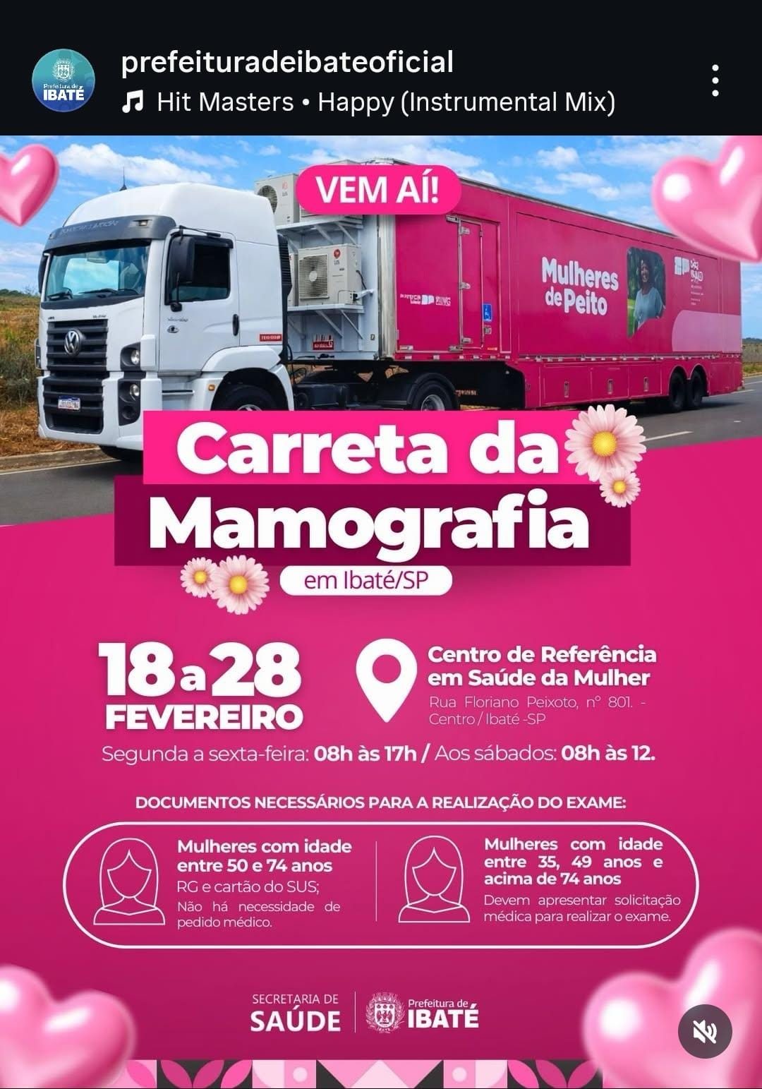 Ibaté recebe Carreta de Mamografia e amplia acesso ao diagnóstico precoce do câncer de mama
