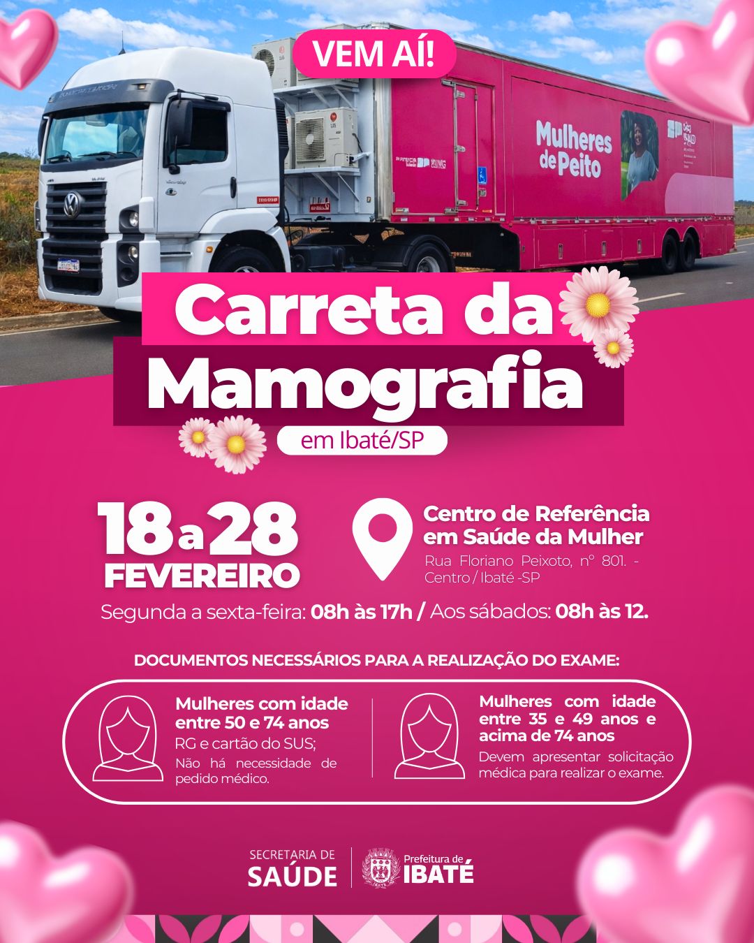 Ibaté recebe Carreta de Mamografia e amplia prevenção ao câncer de mama