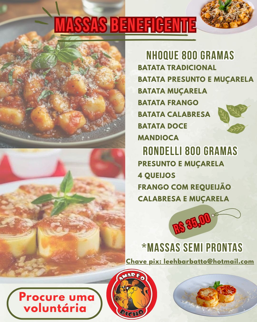🍝🐾 Saboreie uma massa deliciosa e ajude a ONG Amor é Bicho! 💛