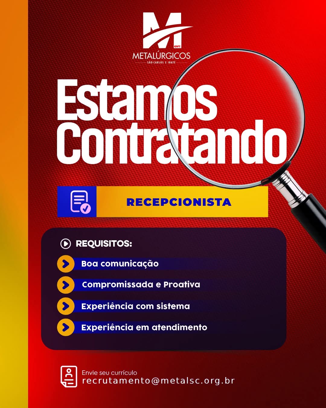 📢 Oportunidade de Emprego!