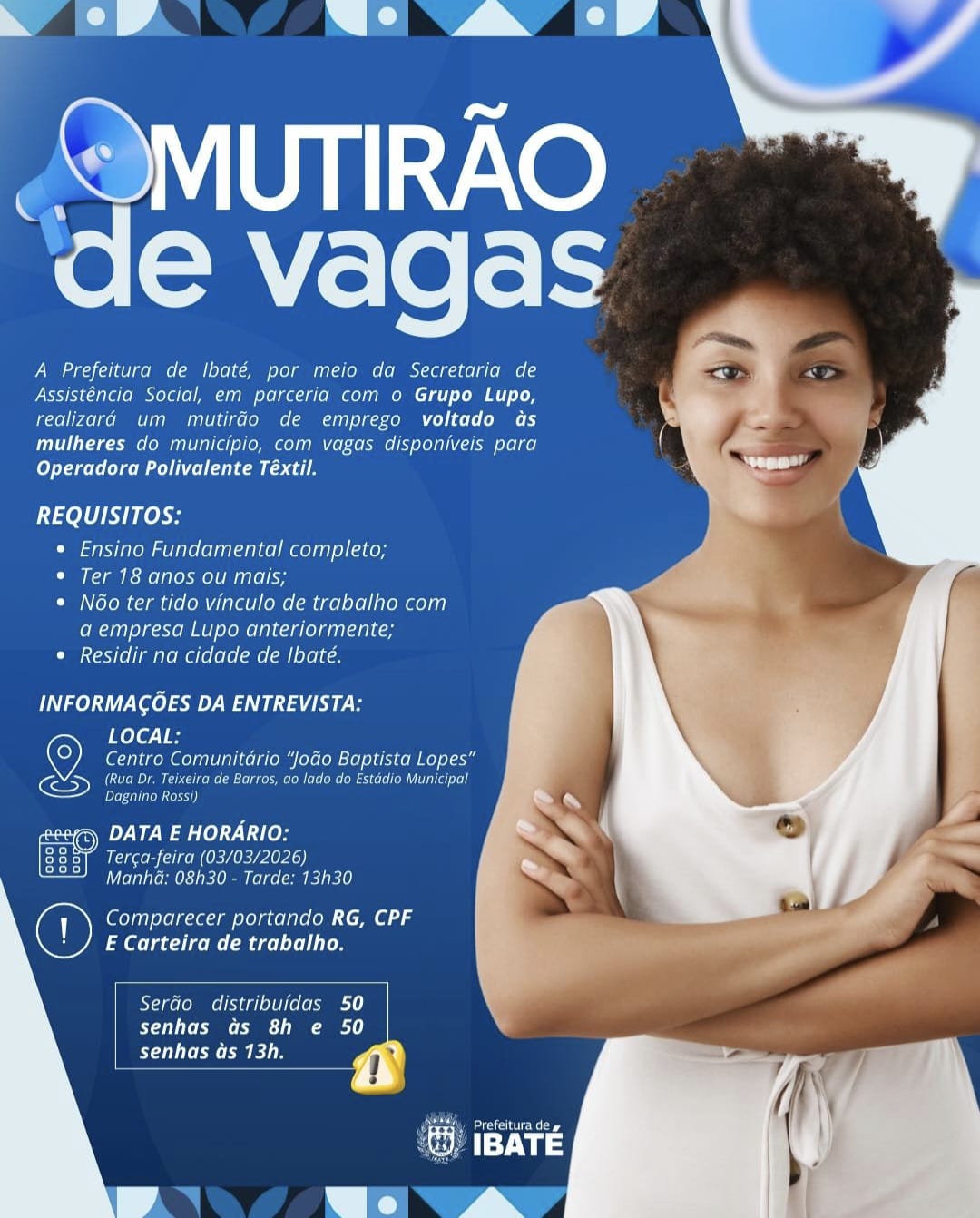 📌Mutirão de emprego para mulheres acontece nesta terça em Ibaté