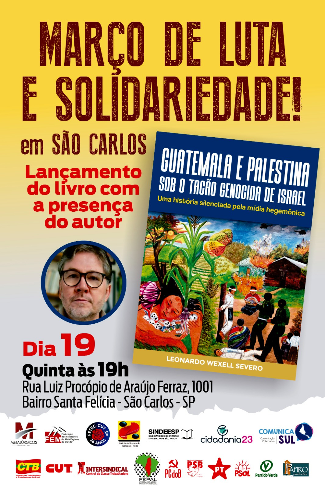 📌Sindicato dos Metalúrgicos realiza lançamento de livro sobre Palestina em São Carlos