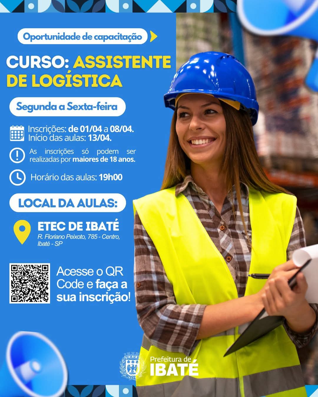 ✅ Prefeitura de Ibaté abre inscrições para curso gratuito de Assistente de Logística
