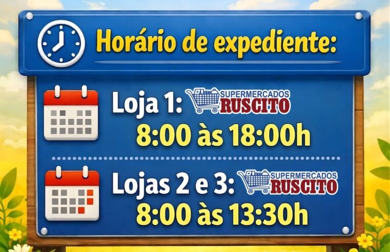 📌 Os Supermercados Ruscito informam os horários de atendimento para melhor atender seus clientes 🛒✨
