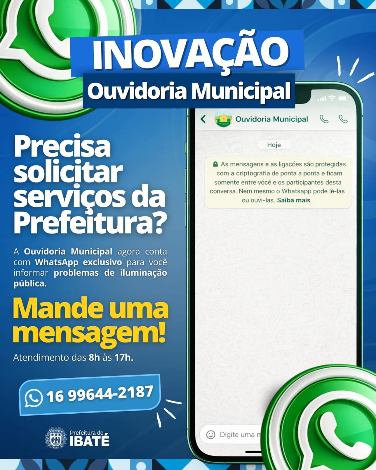 📌 Prefeitura de Ibaté mantém canal via WhatsApp para demandas de iluminação pública