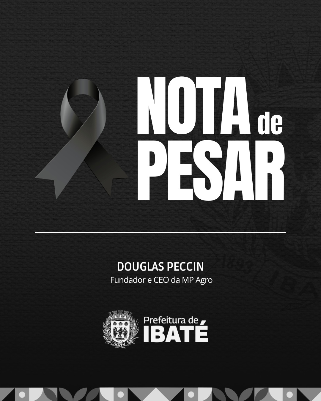Prefeitura de Ibaté emite nota de pesar pela morte do empresário Douglas Peccin