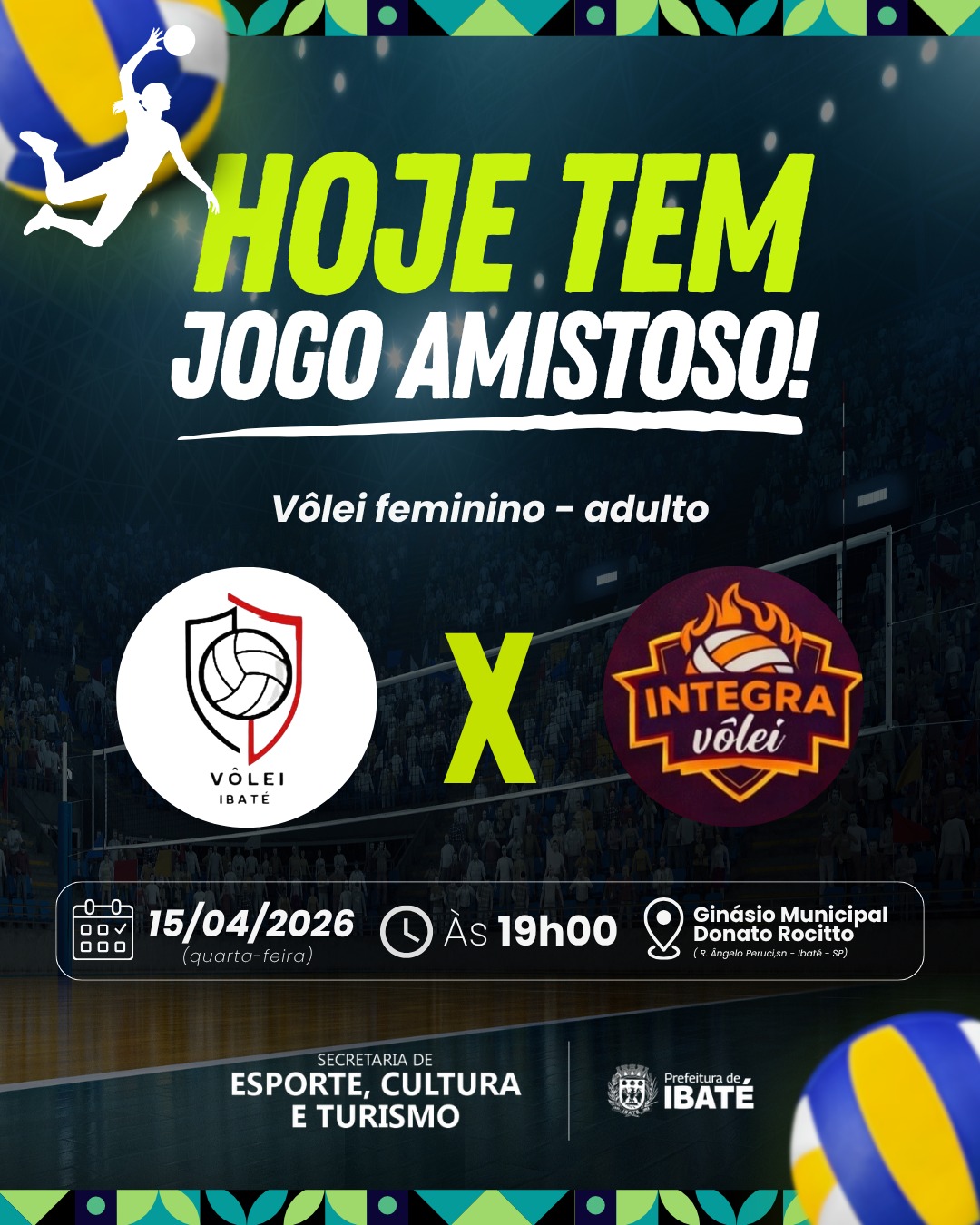 🏐 Vôlei Ibaté enfrenta Integra Vôlei em amistoso no Ginásio Municipal nesta quarta-feira