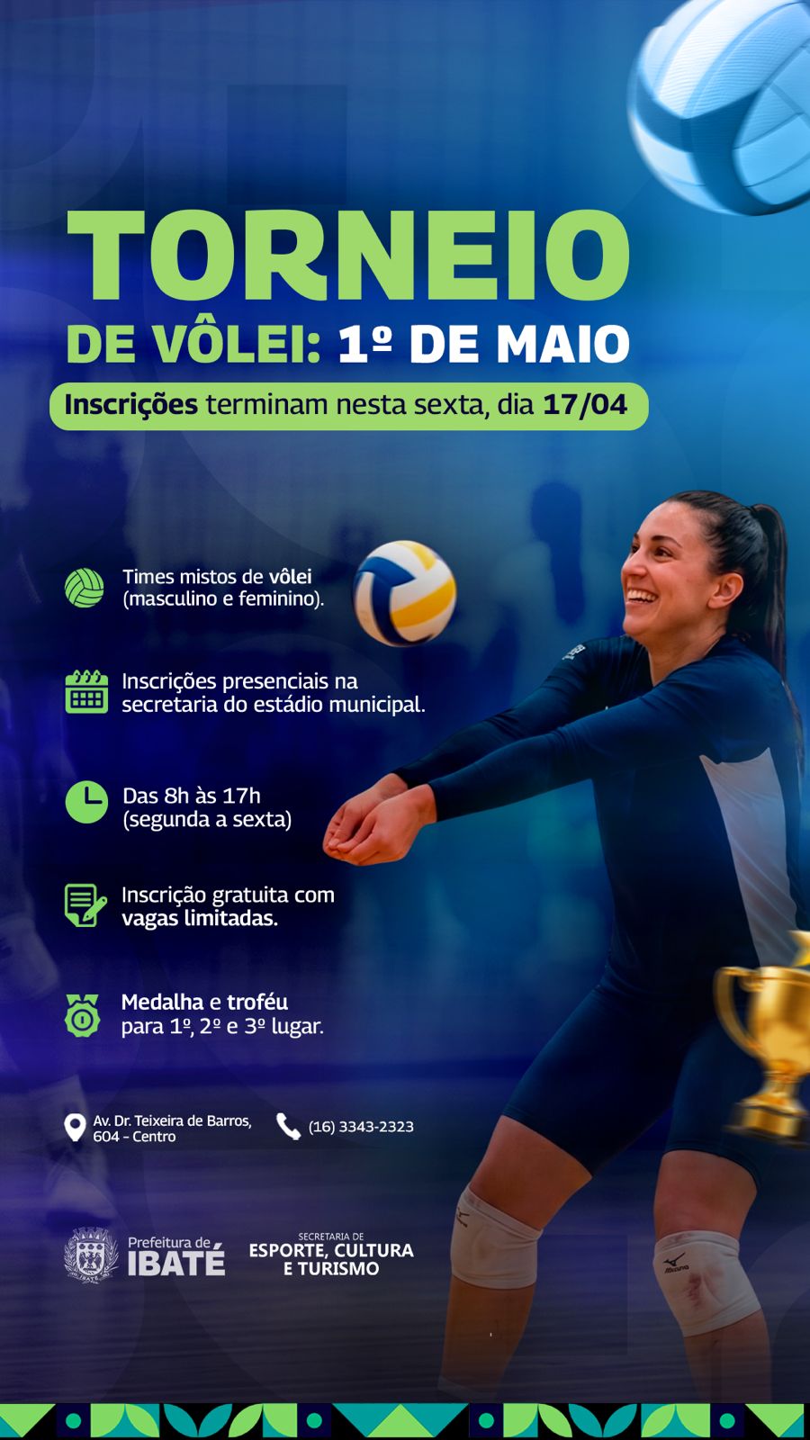 🏐 Ibaté abre inscrições para Torneio de Vôlei do Dia do Trabalhador
