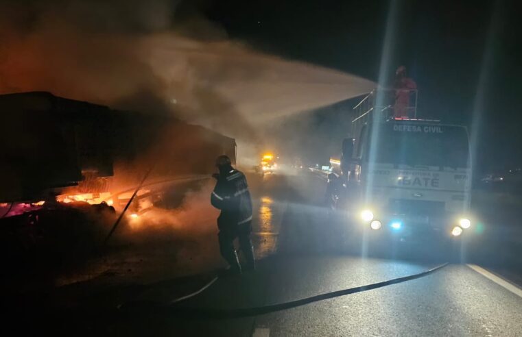 🚨 Defesa Civil de Ibaté atende ocorrência de incêndio em caminhão na rodovia Washington Luís