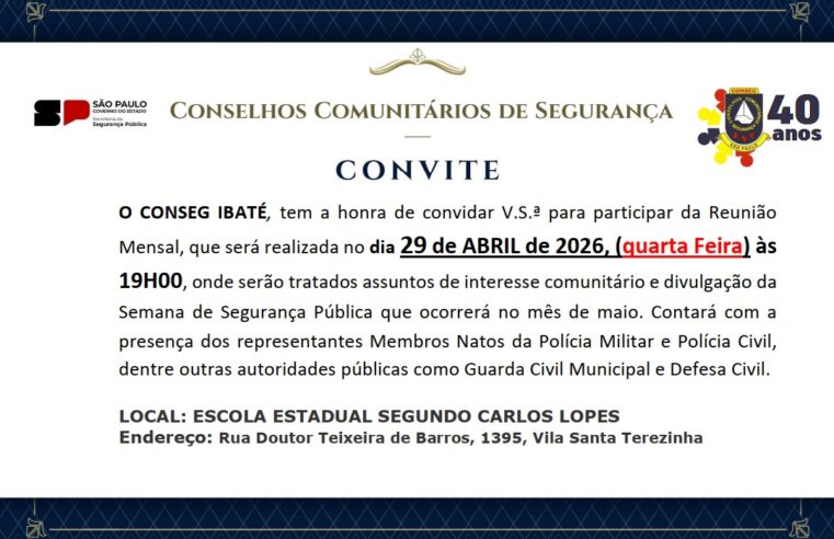 📌 Conseg Ibaté convida população para reunião mensal sobre Segurança Pública