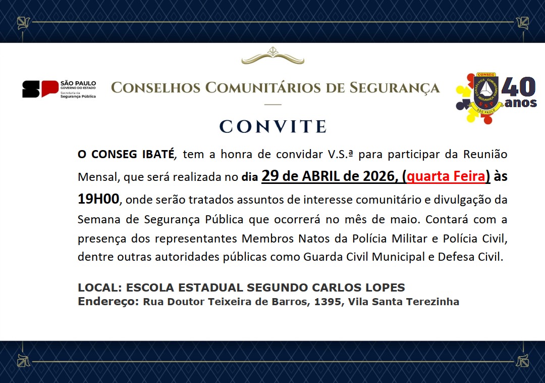 📌 Conseg Ibaté convida população para reunião mensal sobre Segurança Pública