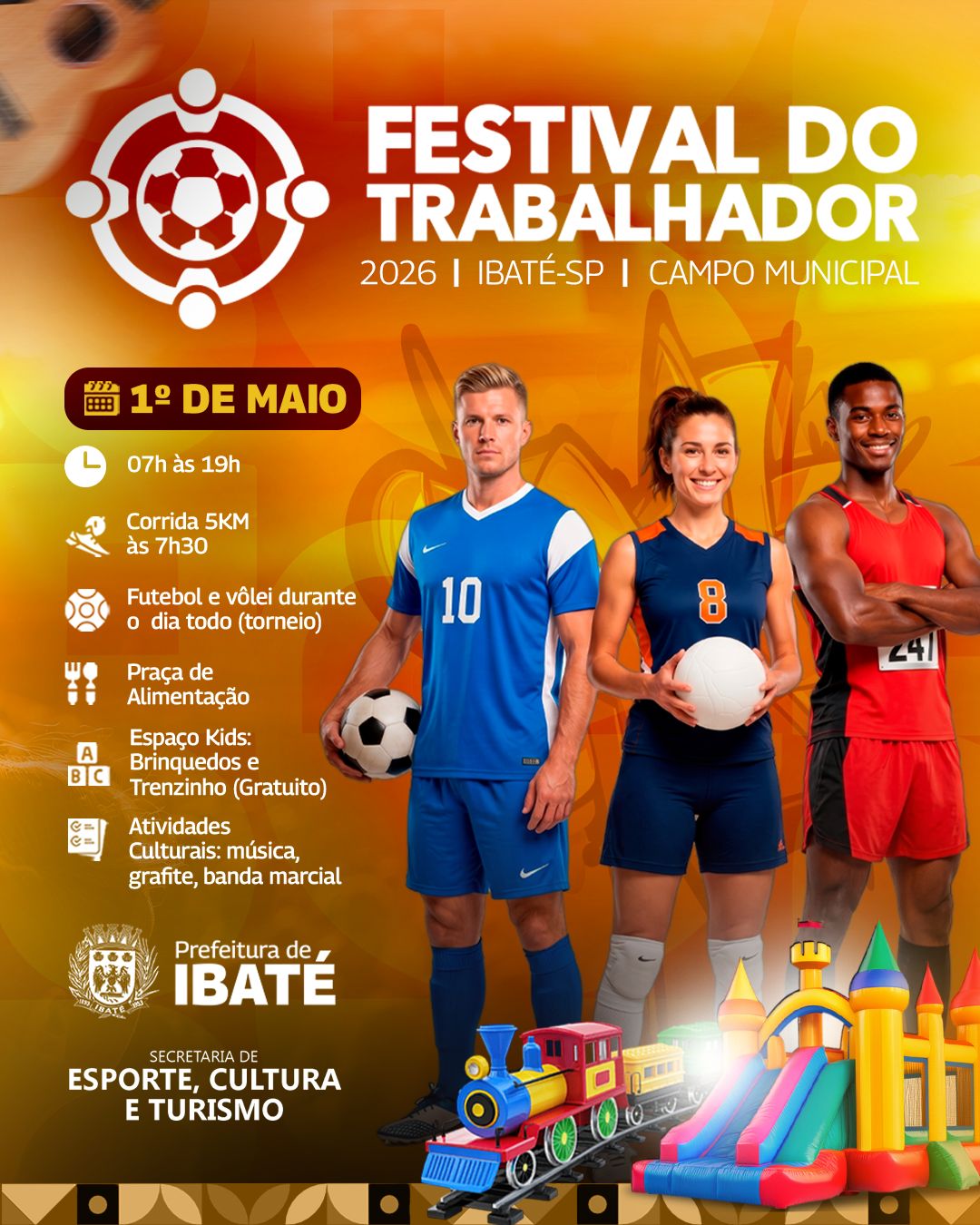 📌 Festival do Trabalhador movimenta Ibaté nesta sexta-feira com esporte, cultura e lazer para toda a família