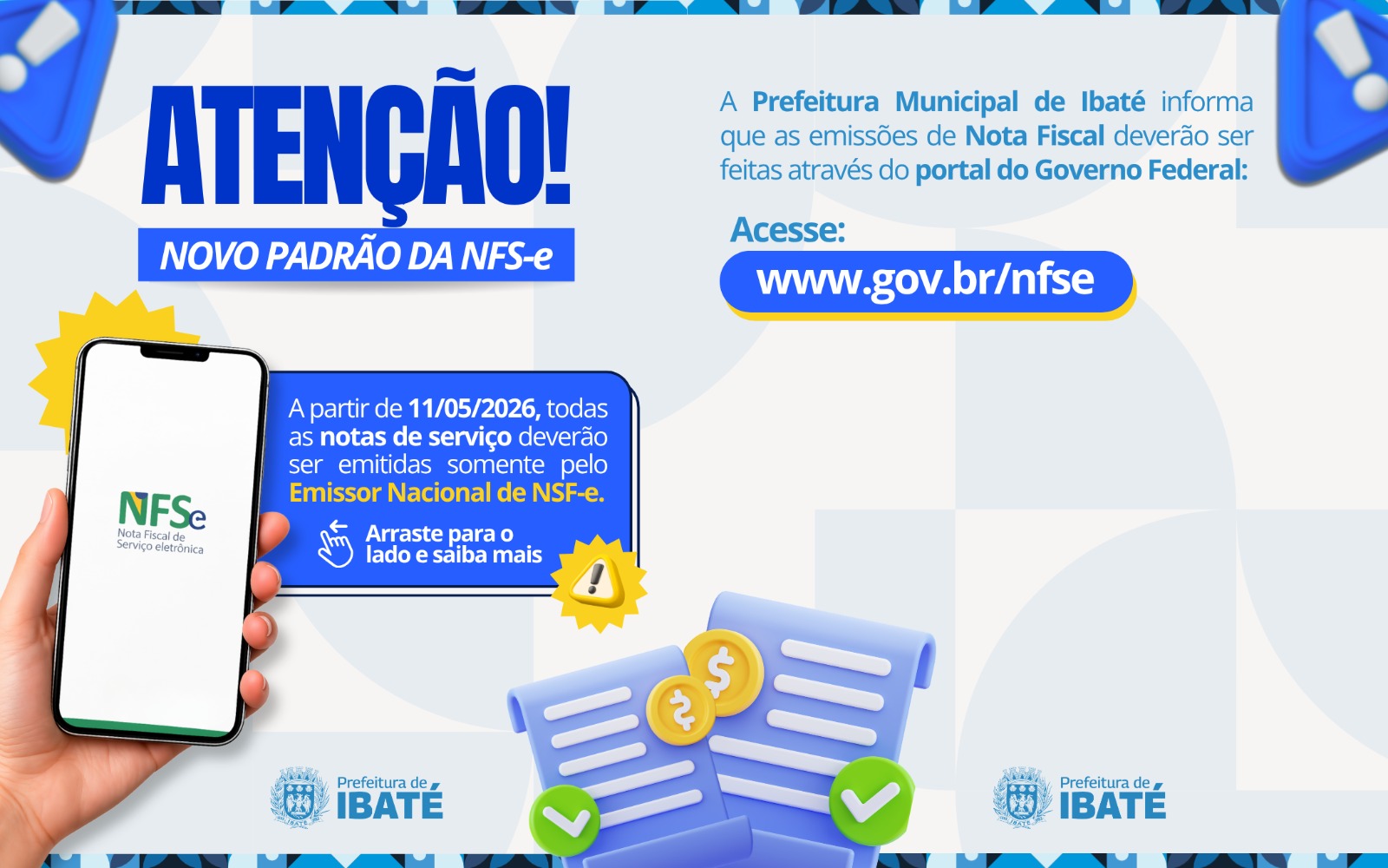 Emissão de nota fiscal de serviços em Ibaté passa a ser feita exclusivamente pelo sistema federal a partir de 11 de maio