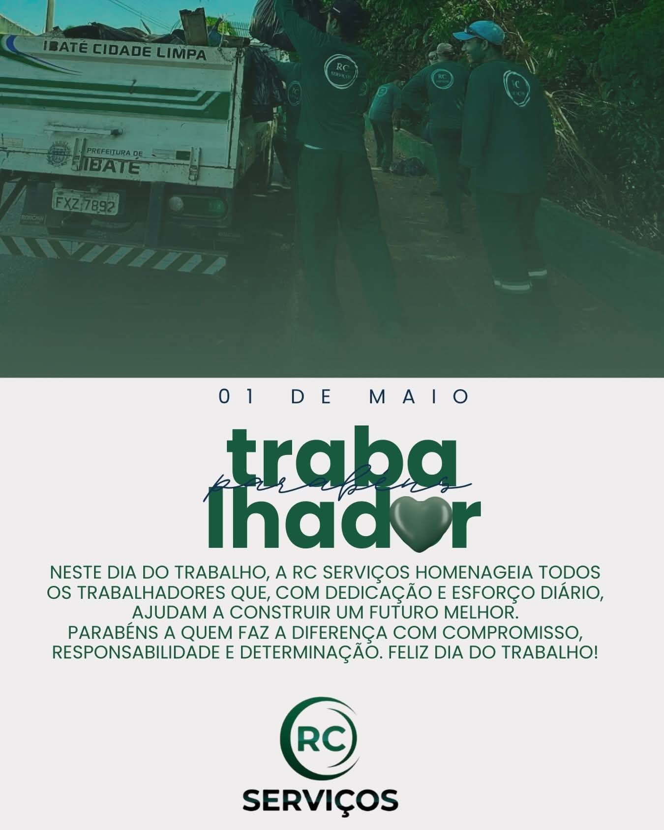 Neste Dia do Trabalho, a RC Serviços homenageia todos os trabalhadores que, com dedicação e esforço diário, ajudam a construir um futuro melhor.Parabéns a quem faz a diferença com compromisso, responsabilidade e determinação. Feliz Dia do Trabalho!RC Serviços