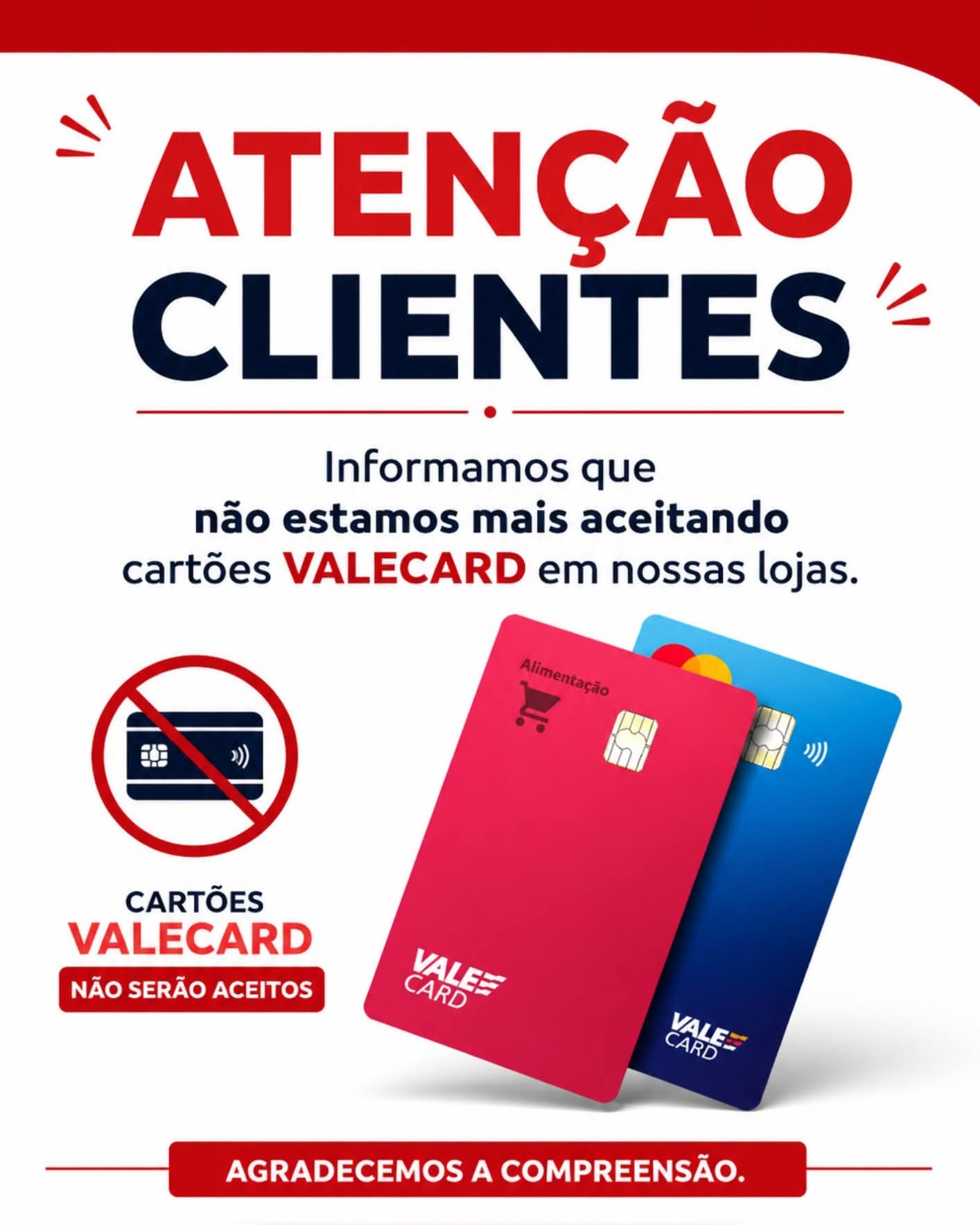 O Supermercados Ruscito informa aos seus clientes uma importante atualização nas formas de pagamento.