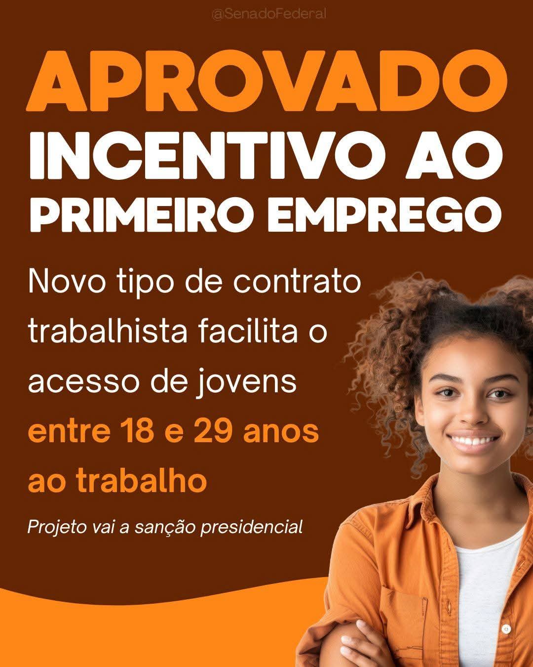 📌 O Senado Federal aprovou na quarta-feira (27) o projeto de lei que cria o chamado “Contrato de Primeiro Emprego”, voltado para jovens de 18 a 29 anos que nunca tiveram a carteira de trabalho assinada. A proposta segue agora para sanção presidencial.