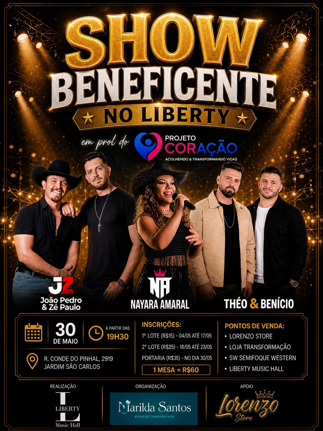 🎤✨ O Liberty Music Hall será palco de uma noite especial de solidariedade e muita música boa!