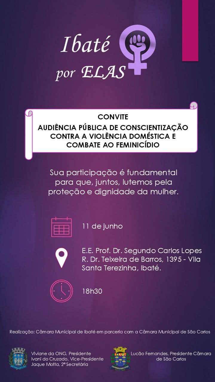 📌 Câmara de Ibaté promove audiência pública de conscientização contra a violência doméstica e combate ao feminicídio