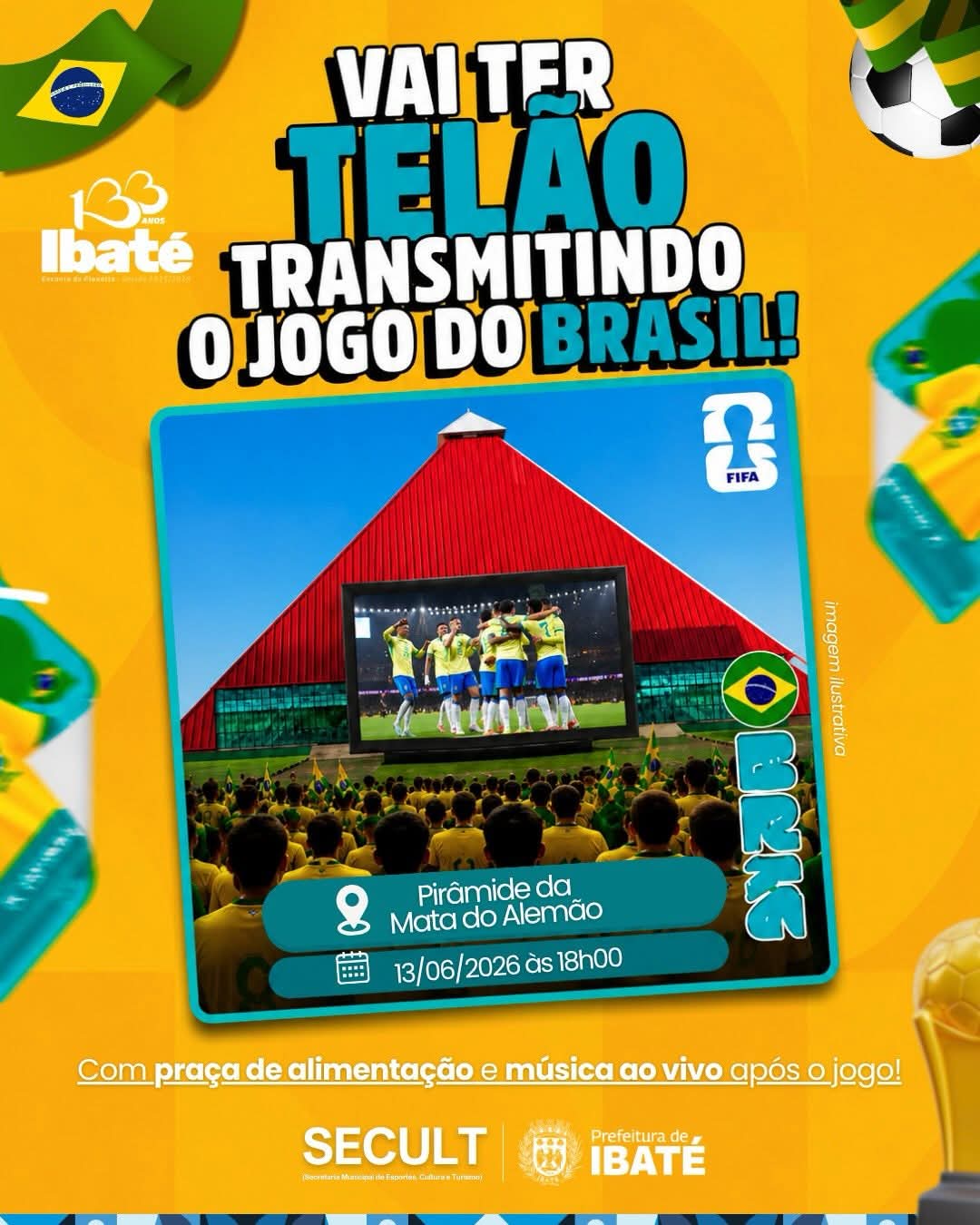 🇧🇷⚽ Ibaté se prepara para reunir torcedores em transmissão da estreia do Brasil na Copa do Mundo