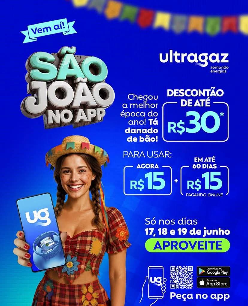 Ultragaz RR Gás Ibaté lança promoção com desconto de R$ 15,00 no aplicativo