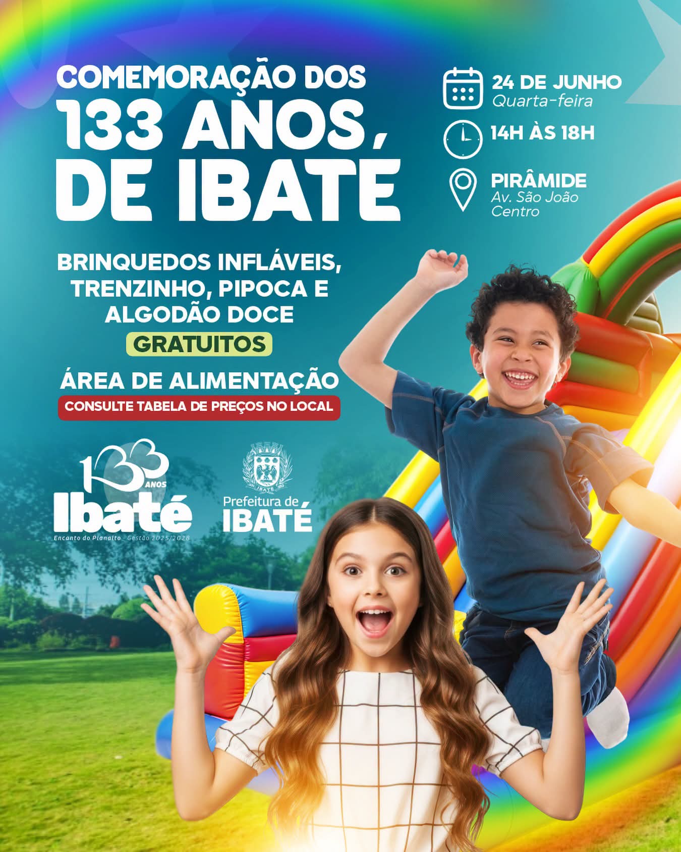 📌 Diversão gratuita para a criançada marca celebração dos 133 anos de Ibaté na Pirâmide