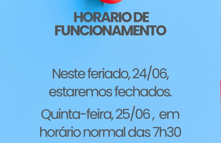 📌 A equipe da Mário Materiais de Construção informa aos clientes e amigos que, em razão do feriado desta quarta-feira, 24 de junho, a loja estará fechada.
