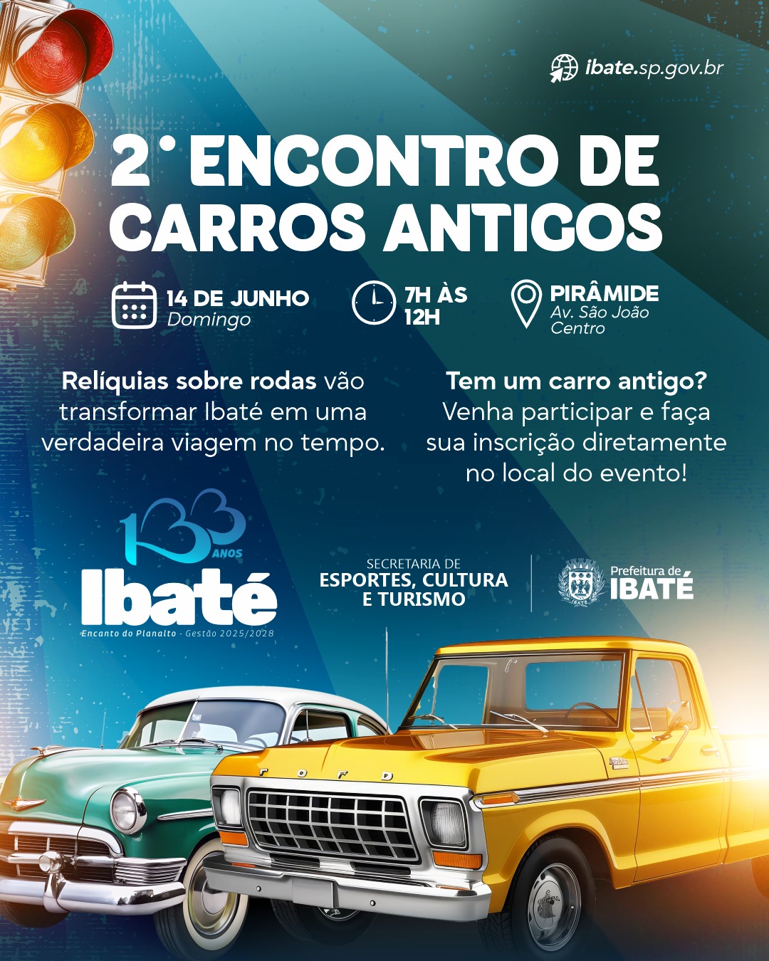 📌 133 anos de Ibaté: fim de semana terá transmissão da Seleção, encontro de carros antigos e Festival de Música Cristã