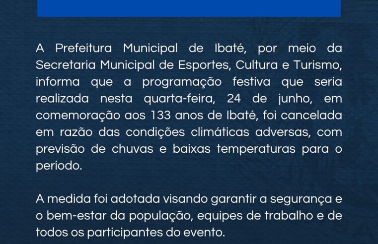 ⚠️ Atenção, população de Ibaté!