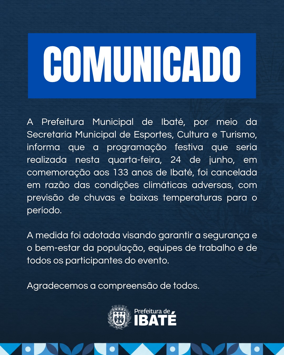 ⚠️ Atenção, população de Ibaté!