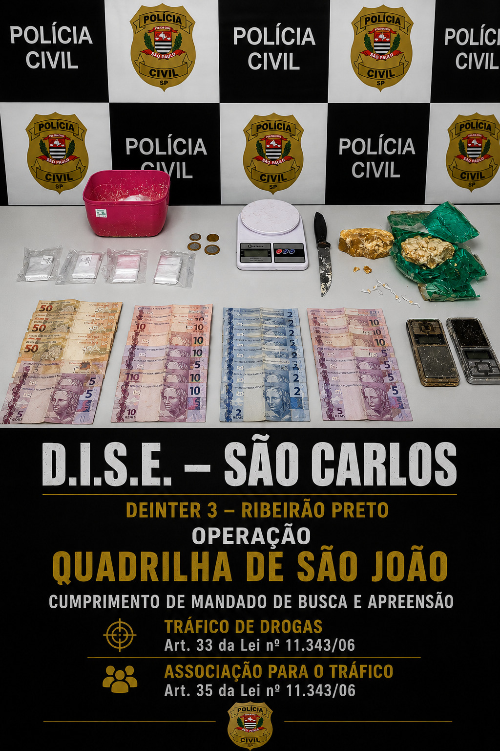 🚨 Operação da DISE apreende 830 gramas de crack e prende dois suspeitos por tráfico em São Carlos