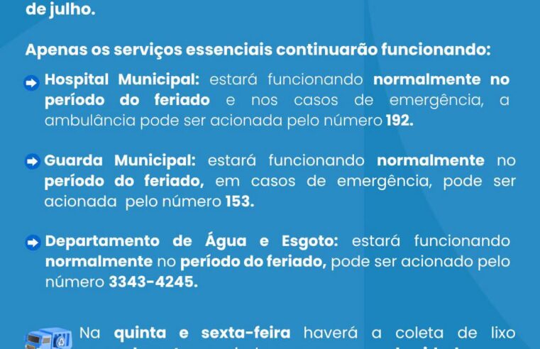 📌 Atenção, Ibaté! Confira o que abre e o que fecha durante o feriado de 9 de julho