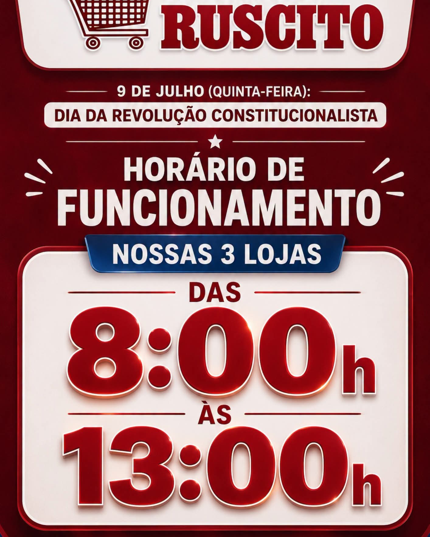 🛒 Feriado com atendimento especial no Supermercados Ruscito!