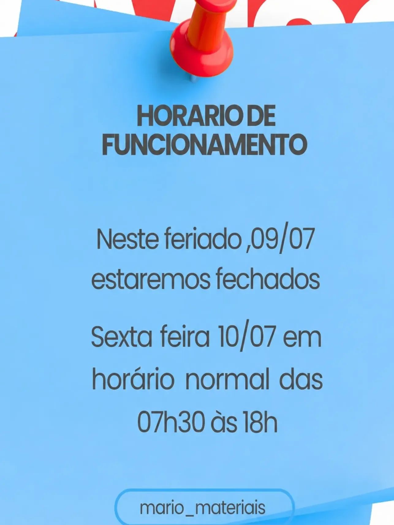 📢 Atenção, clientes do Mário Materiais de Construção!