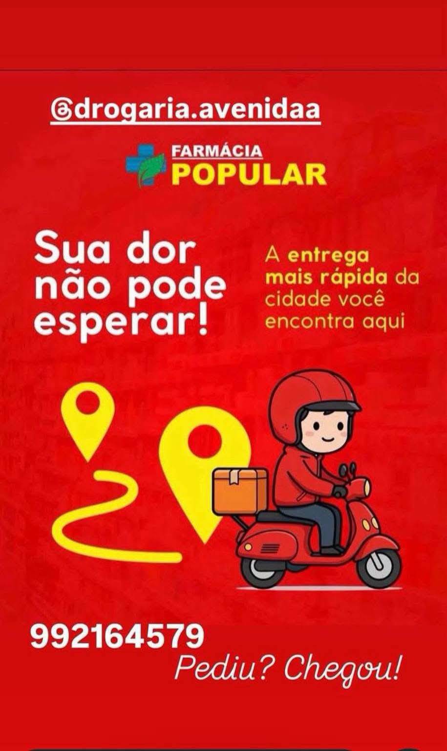 🚨 Precisou de medicamento? Não perca tempo!A Farmácia Popular Drogaria Avenida oferece entrega rápida em toda a cidade, garantindo praticidade, segurança e agilidade para quem precisa de medicamentos e produtos de saúde sem sair de casa.