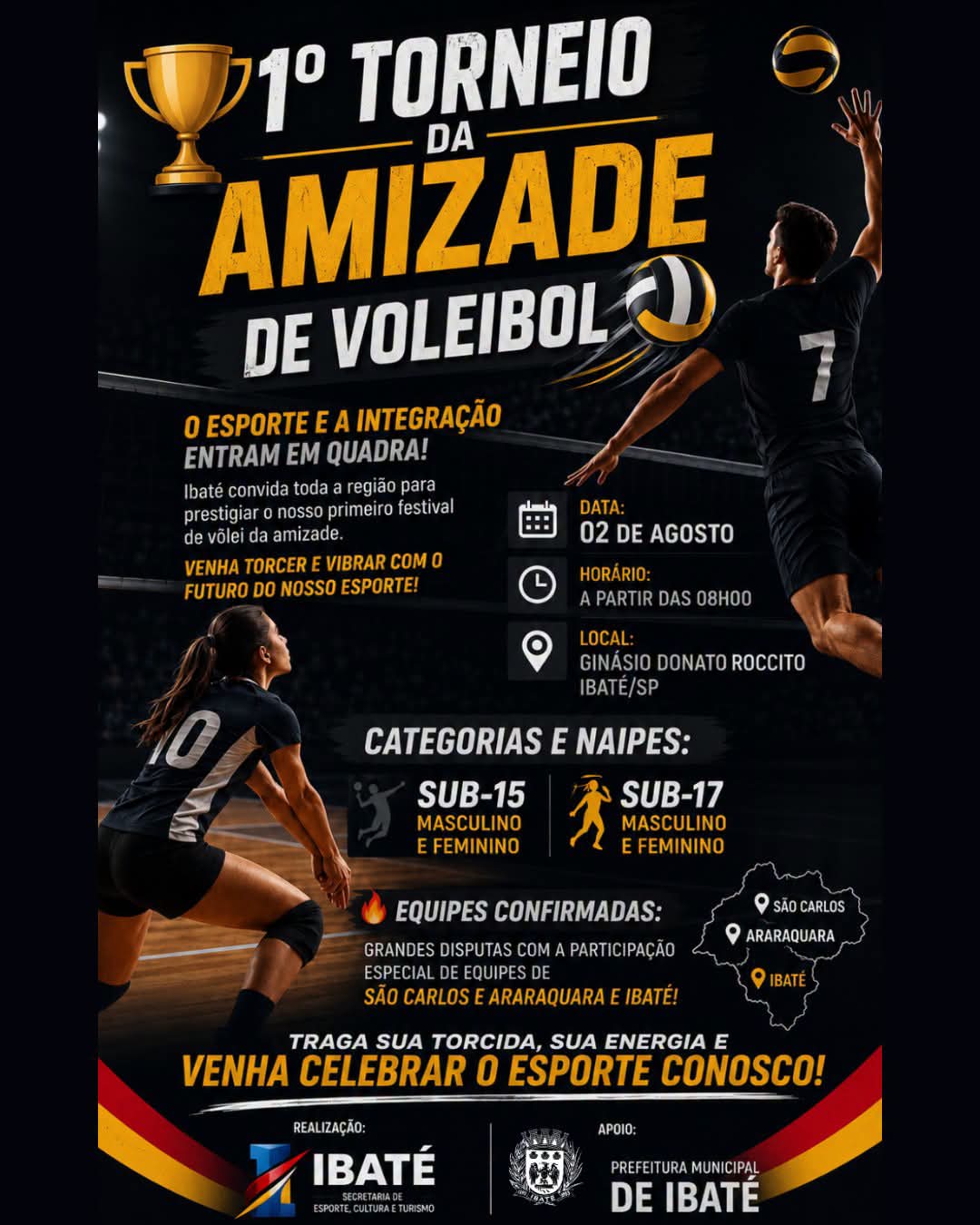 🏐 IBATÉ RECEBE O 1º TORNEIO DA AMIZADE DE VOLEIBOL NESTE DOMINGO