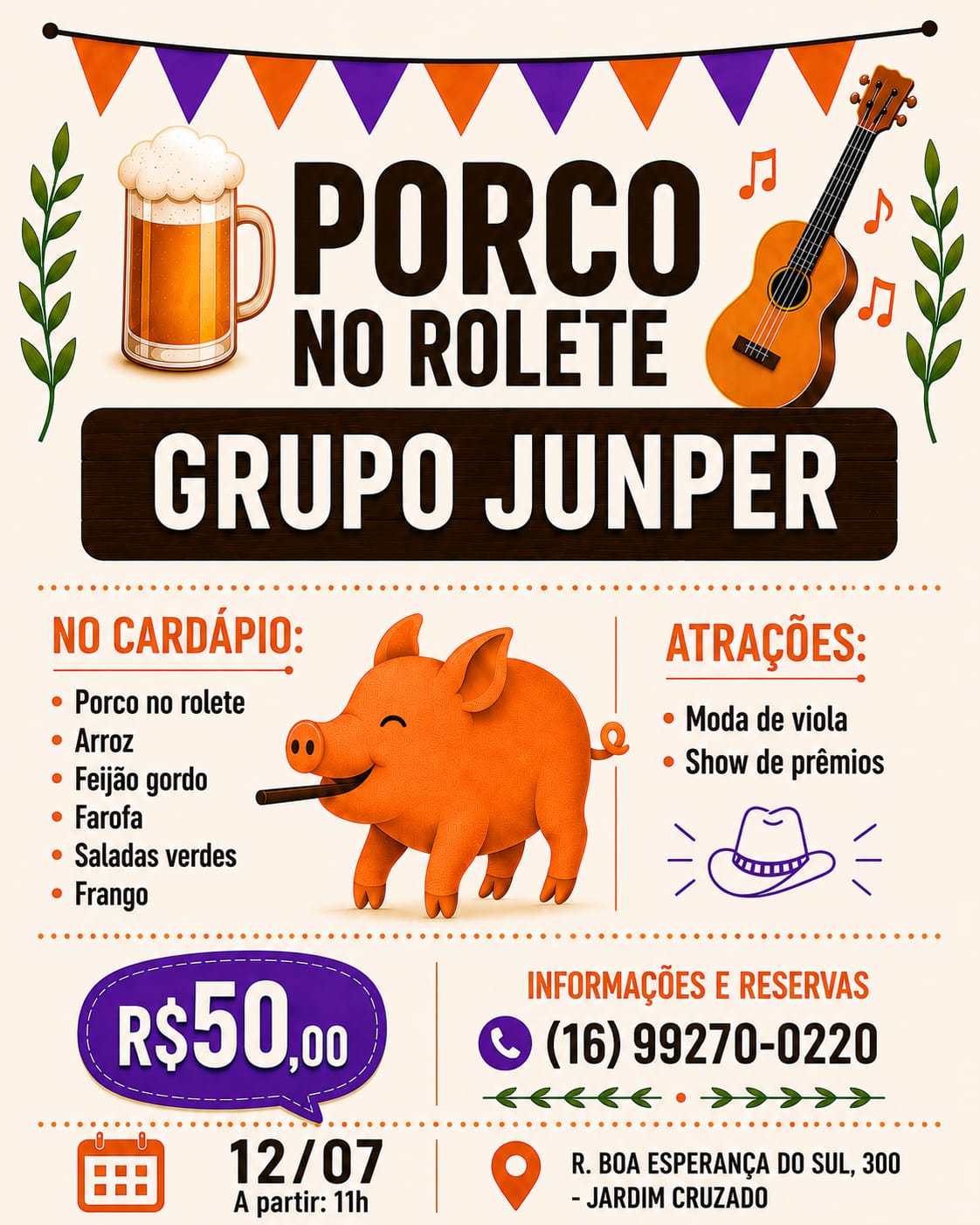 🐖🍻 Vem aí um domingo de muita comida boa, música e diversão!