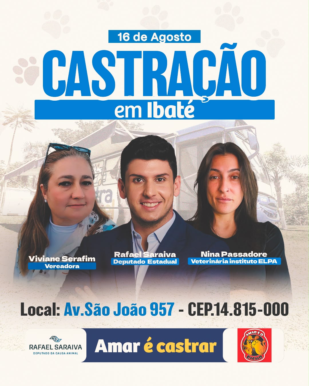 📌 Ibaté terá 2º Mutirão de Castração: conquista da vereadora Viviane Serafim com apoio do deputado Rafael Saraiva.Uma importante conquista para a causa animal em Ibaté está prestes a se tornar realidade.