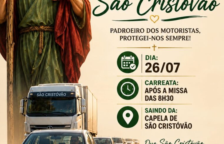 🚗🙏 Motoristas e famílias são convidados para a tradicional Carreata de São Cristóvão