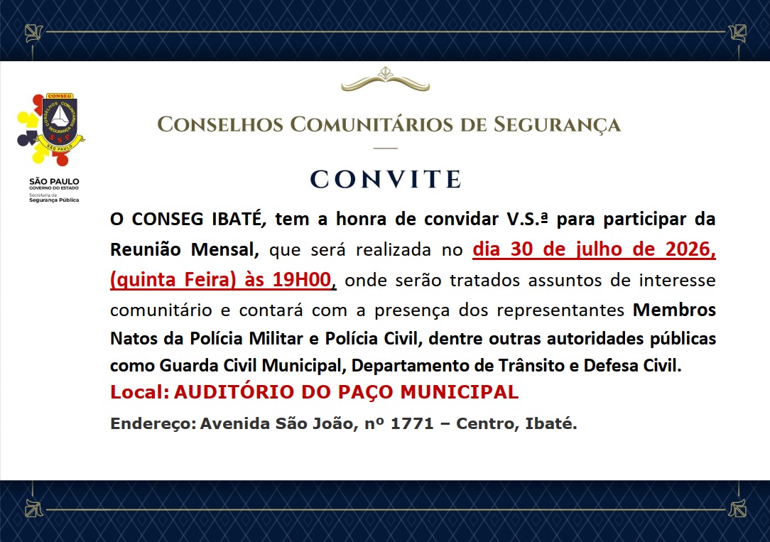 📌 CONSEG Ibaté convida população para reunião sobre segurança pública nesta quinta-feira