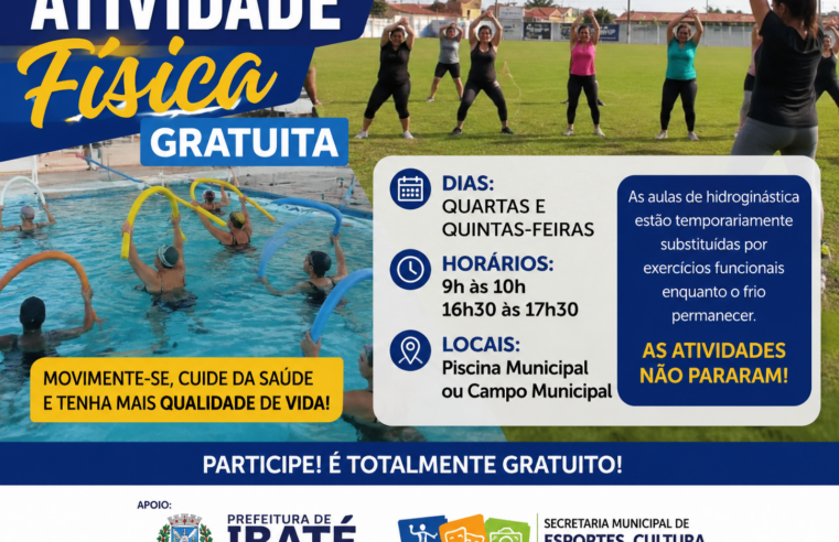 💦 Movimente o corpo, cuide da saúde e participe das atividades gratuitas da Prefeitura de Ibaté!