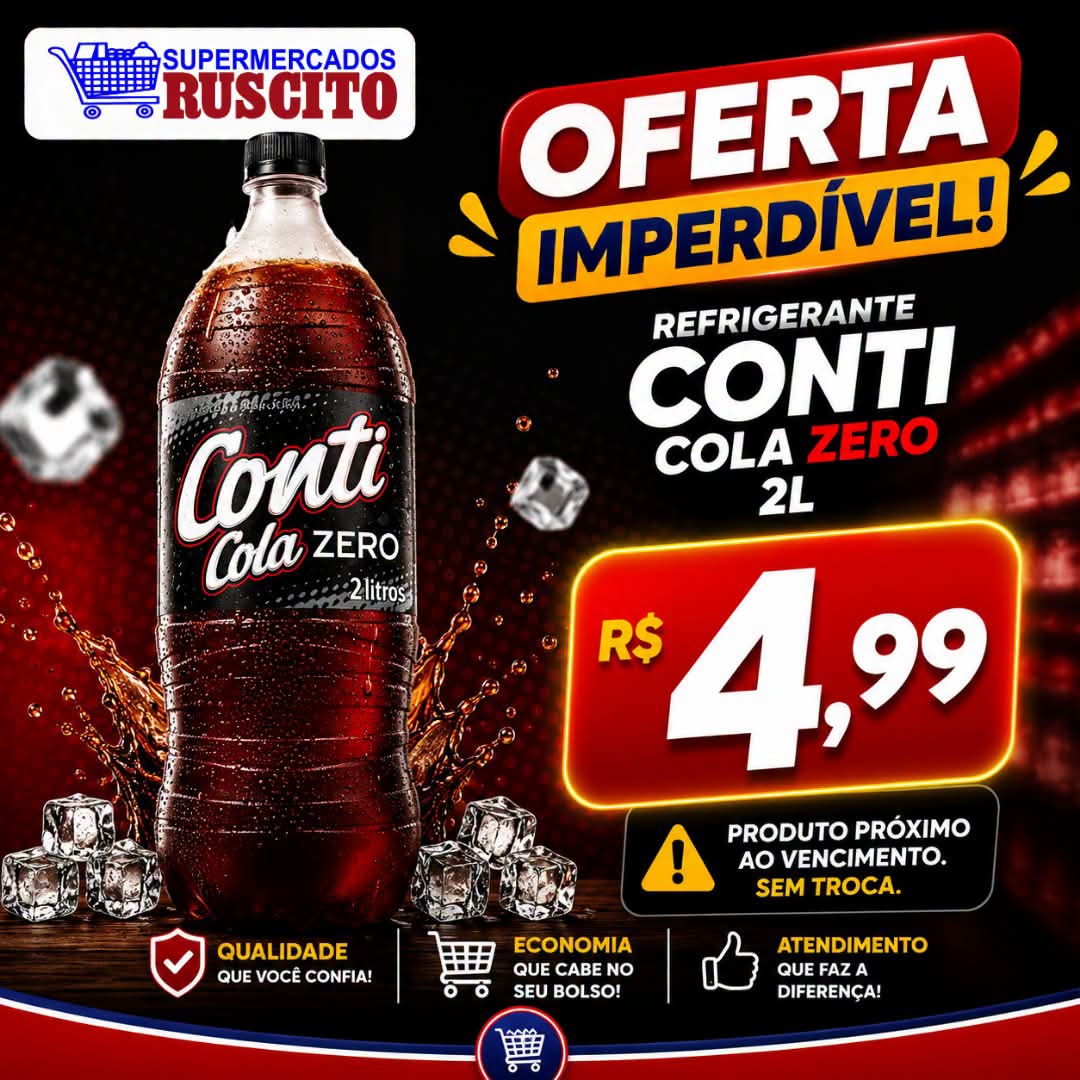 🥤 Supermercados Ruscito anuncia oferta especial de Refrigerante Conti Cola Zero 2L