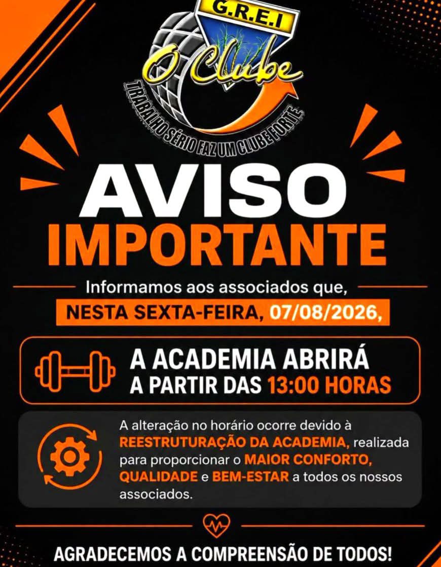 📌 Academia do GREI terá horário especial nesta sexta-feira (7)