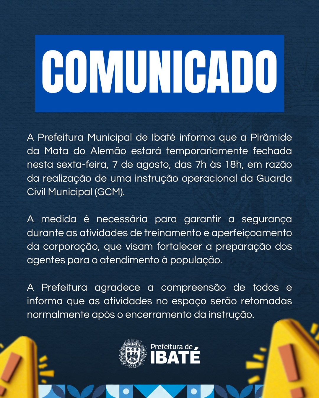 🚨 Atenção! Pirâmide da Mata do Alemão ficará fechada nesta sexta-feira